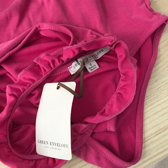 Green Envelope Tank Top Small Pink Halter Ruffle Flowy Soft Stretch Modal Resort - Picture 9 of 10